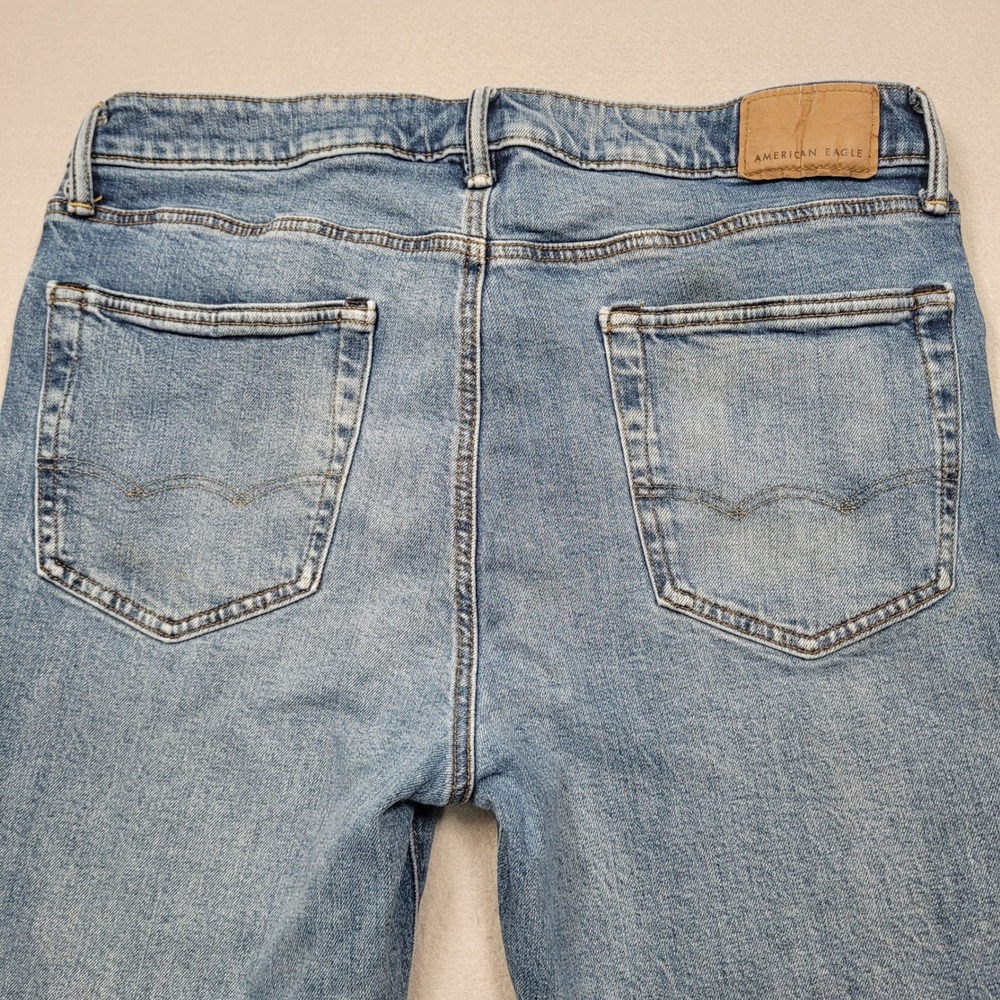 American Eagle Mens Slim Bootcut Easyflex Distressed Blue Jeans 33x32 - Picture 6 of 14
